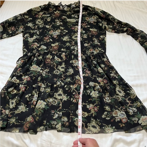 Aritzia Wilfred Lamare Floral Chiffon Peasant Dress Black / Green size Small - Picture 15 of 16